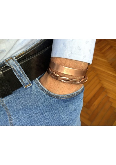 2 Adet Bakır Unisex Ayarlanabilir Kelepce Bileklik Bakır