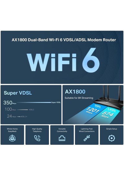 Tp-link Archer Vx1800v Ax1800mbps Dual Band Wifi 6 Vdsl/adsl Modem Router