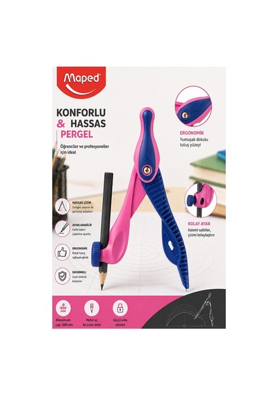 Mor Plastik Pergel Kurşun Kalemli 1 Adet Maped Kidz 191611 Pergel Matematik Geometri Mimari Proje Teknik Çizim
