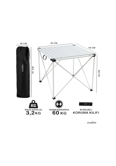 Evolite Discovery Büyük Boy Alüminyum Kamp Ve Piknik Masası Gri