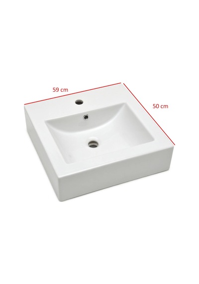 Ece Banyo - Sekura Kare Lavabo 59 Cm Tezgah Üstü Beyaz - 7736