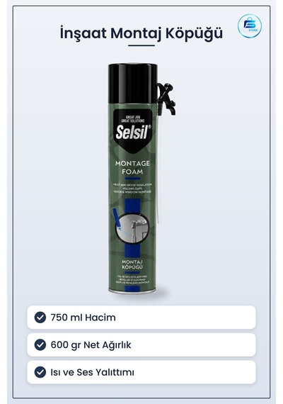 İnşaat Montaj Köpüğü 750 Ml 600 Gr Boşluk Doldurma Isı Ses Yalıtı
