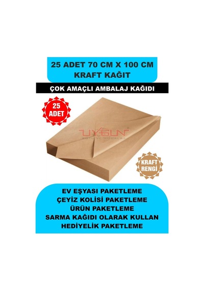 25 Adet 70cm X 100cm 100 Gr. Kraft Ambalaj Kağıdı, Çeyiz Ev Eşyası Hediye Ürün Paketleme, Çocuk Etkinlikleri