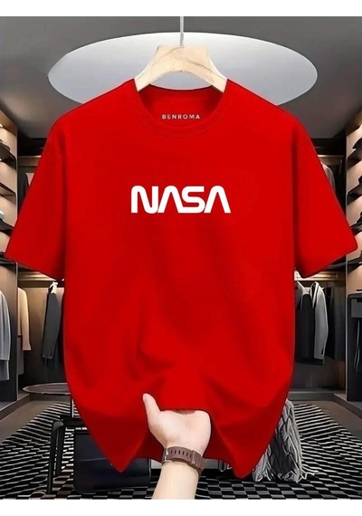Nasa Baskılı Oversize Tişört Kirmizi