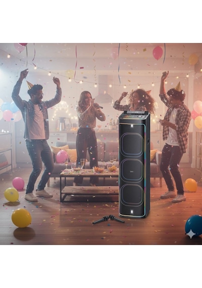 2272 Dijital Led Göstergeli Çift Kablosuz Mikrofonlu Rgb Tws Üçlü 12 İnç Stereo Bass Kablosuz Karaoke Hoparlör