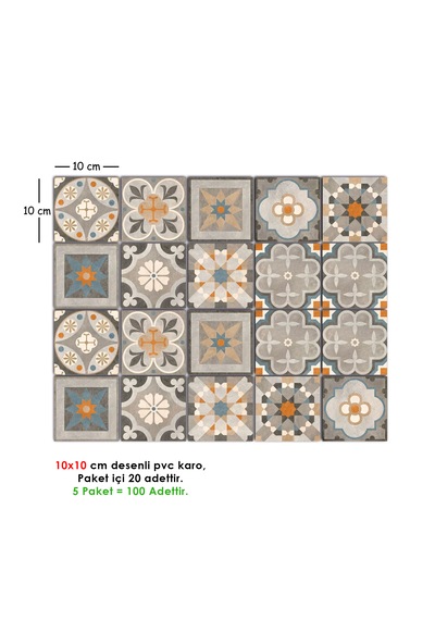 Kendinden Yapışkanlı Kayısı Desenli Pvc Karo 10x10 Cm 5 Li Paket