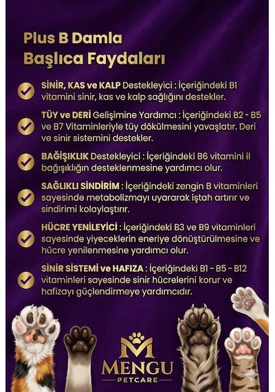 Tüy Dökülmesini Önleyici Ve Tüy Sağlığını Destekleyici Kediler İçin Biotin'li B Complex Damla 50 Ml