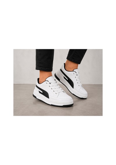 Yalçın Erkek Sneaker Beyaz Siyah Kalın Taban Ortopedik Bağcıklı Günlük Ayakkabı Beyaz - 880226106 Beyaz