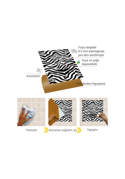 Tink KENDİNDEN YAPIŞKANLI ZEBRA DESENLİ PVC KARO 30X30 CM