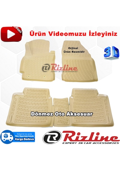 Toyota Corolla Uyumlu 3D Paspas Havuzlu Bej 2013-2018 Arası Rizline