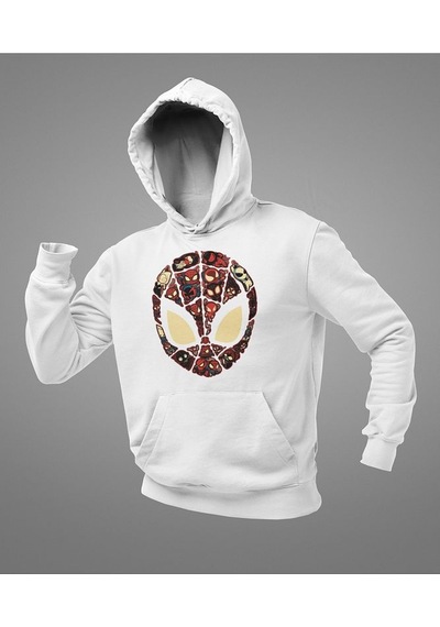 Sevbano Tasarım Spider-man Maske Baskılı Unisex Oversize Marvel Hoodie Beyaz