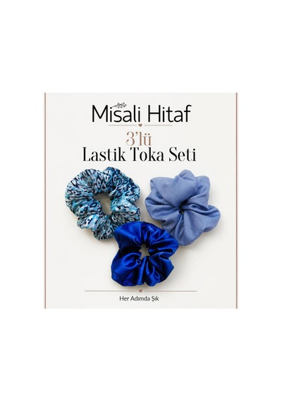 3'lü Lastik Toka Seti Kadın Saç Tokası Saç Lastiği Mavi - Lacivert - Açık Mavi