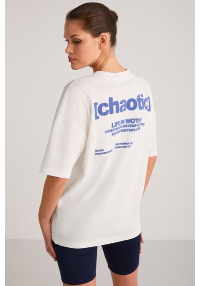 Grımelange Arcadıa Kadın Arka Ve Önü Yazi Detaylı Ekru/mavi T-shirt