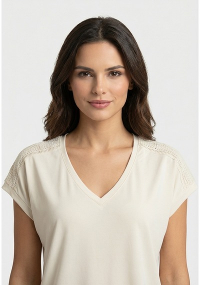 Only Onlfree Life S/s V-neck Lace Top Jrs Kadın T-shirt 15369294 Ekru