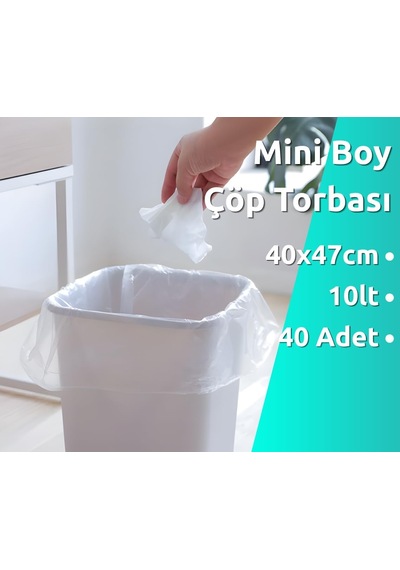 Mini Çöp Torbası - 40x47cm, 10lt, 40 Adet, 5 Rulo