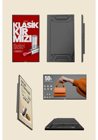 Digital Signage Ekran Duvara Monte Yüksek Parlaklık Full HD 7/24 Reklam & Ekranı 65 inç
