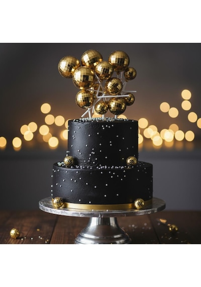 Disko Top Altın Gold Pasta Ve Tatlı Üzeri Dekoratif Süs