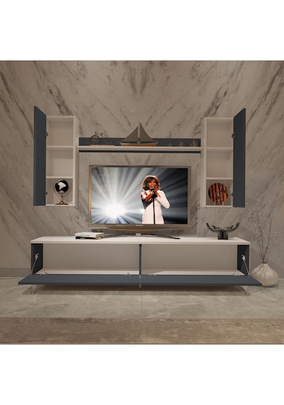 Decoraktiv Eko 7 Mdf Std Silver Tv Ünitesi Tv Sehpası Beyaz - Antrasit