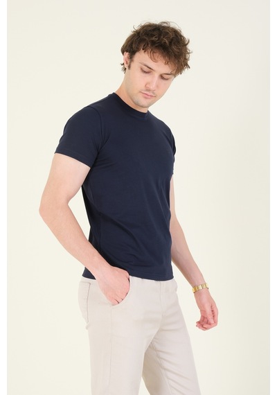 Giyim Dünyası Erkek Sıfır Yaka Basic T-shirt Lacivert 001