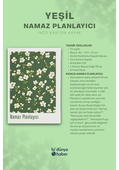 5 Yıllık Namaz Planlayıcı Defterim - Yeşil Çok Renkli