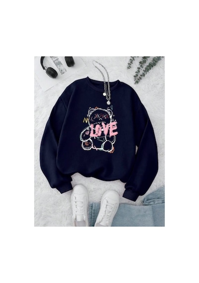 Magors Stıl-x Sevgililer Gününe Özel Love Baskılı Sevimli Ayıcık Desenli Oversıze Sweatshırt Lacivert Magors Stıl-x Sevgililer Gününe Özel Love Baskılı Sevimli Ayıcık Desenli Oversıze Sweatshırt Lacivert