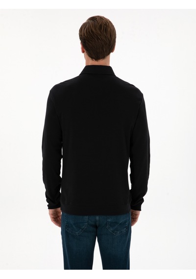 Lacivert Regular Fit Kaşmir Karışımlı Polo Yaka Sweatshirt