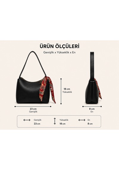 Zeydila Siyah Şal Detaylı Mini Omuz Çantası Günlük Şık Kadın Çanta