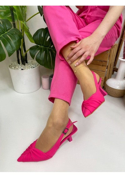 Ervanın Butiği Fuşya Saten Bow Fiyonk Detay Kadın Stiletto-3673