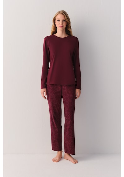 Suwen Pamuklu Comfort Pijama Takımı Sh26405660020 Bordo