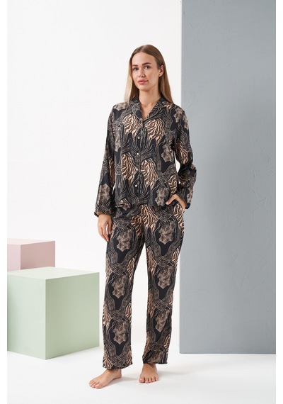Relax Mode Kadın Siyah/leopar Pijama Takım - 28039r