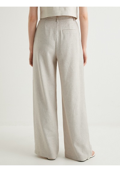 Koton Keten Karışımlı Pantolon Palazzo Bol Paça Cepli Normal Bel Bej Desenli 4sak40407pw Ekru Koton Keten Karışımlı Pantolon Palazzo Bol Paça Cepli Normal Bel Bej Desenli 4sak40407pw Ekru