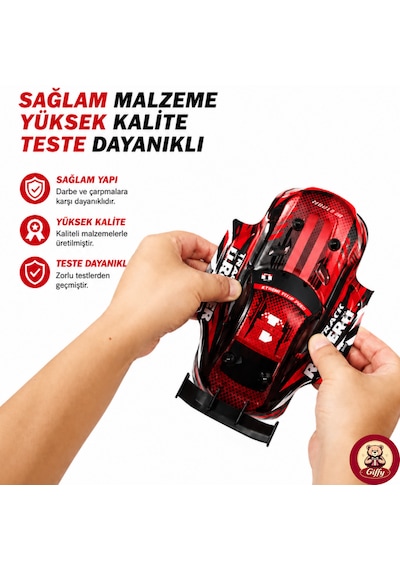 Uzaktan Kumandalı Rc Drift Arabası 15 Km Hız Yapan 4x4 Çekiş Şarjlı 3 Adet Drift Kukası Hediyeli Renk Seçenekli Ralli Spoiler Araba Kırmızı