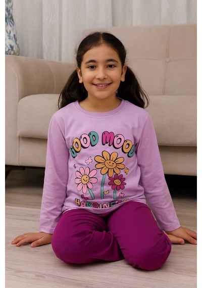 Kız Çocuk Pijama Takımı %100 Pamuk Çok Renkli