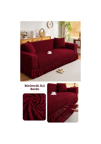 Bürümcük 3 Kişilik Koltuk Örtüsü. Etekli Koltuk Kılıfı. Çekyat Kanepe Örtüsü. 1 Adet Bordo - 876024568 Bordo