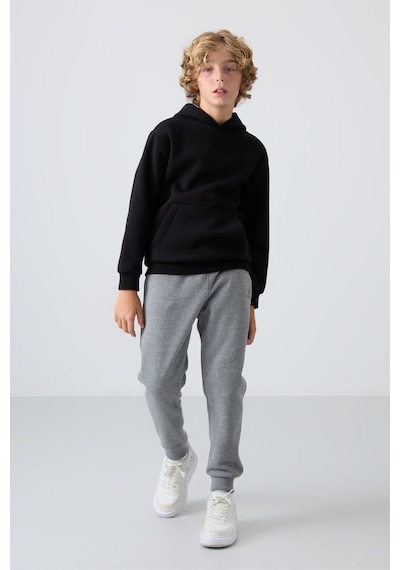 Tommylife Tommy Life Gri Melanj Pamuklu Kalın İçi Tüylü Yumuşak Dokulu Standart Fit Nakışlı Erkek Çocuk Eşofman Alt - 11 Gri Melanj