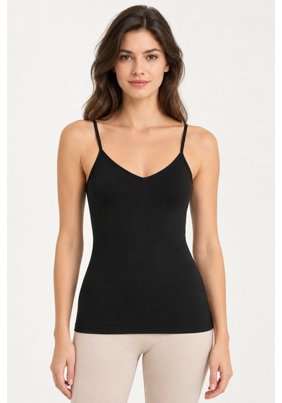 Loule Kadın 3'lü V Yaka İnce Askılı Atlet Siyah Modal Pamuk