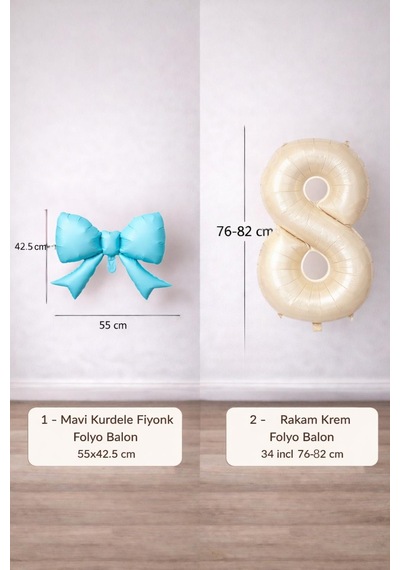 Mavi Fiyonk & Krem Rakam 8 Folyo Balon Seti Mavi