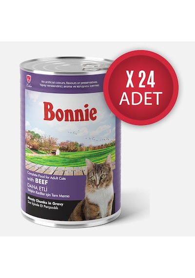 Bonnie Biftekli Sos İçinde Et Parçacıklı Yetişkin Kedi Konserve Yaş Mama 400 Gr X 24 Adet