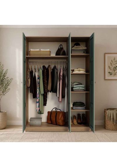 Loren 3 Kapaklı, 6 Raf Bölmeli, Askılıklı Geniş Elbise Dolabı, Gardırop Ceviz Yeşil Yeşil Kapak&ceviz Gövde Loren 3 Kapaklı, 6 Raf Bölmeli, Askılıklı Geniş Elbise Dolabı, Gardırop Ceviz Yeşil Yeşil Kapak&ceviz Gövde