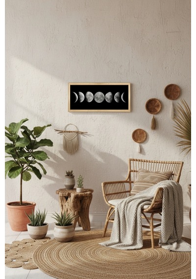 Ayın Evreleri Tablosu 60x25 Cm Çerçeveli Duvar Tablosu Moon Phases Dekoratif Tablo