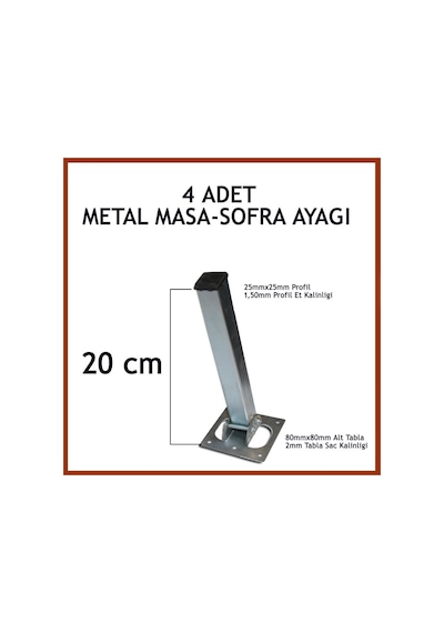 Otobirotoaksesuar Masa Ayağı 4Lü Katlanır Metal Yer Sofrası Ayağı 20 Cm