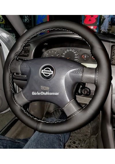 Nissan Primera Dikmeli Direksiyon Kılıfı Soft Siyah-Gri Ipli