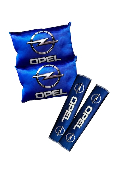 Opel Logolu Dijital Baskılı Mavi Araç Boyun Yastığı & Emniyet Kemer Pedi 2 Li Set Mavi