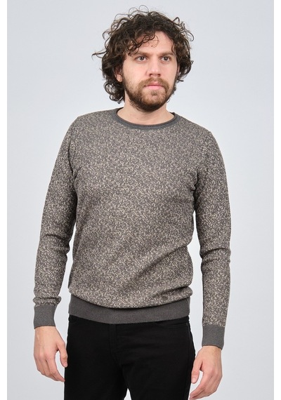 Çizgi Triko Erkek Bisiklet Yaka Slim Fit Desenli Kazak 42554255 G Gri