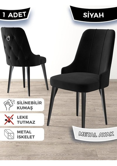 Canisa Newa Serisi, 1.sınıf Babyface Kumaş Siyah Metal Ayak Gümüş Halka, 4 Adet Siyah Sandalye Sandalye Siyah Ayaklar Siyah