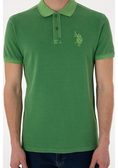 U.S. Polo Assn. Erkek Slim Fit Polo Yaka Yeşil Yıkamalı Basic Tişört 50305995-VR054