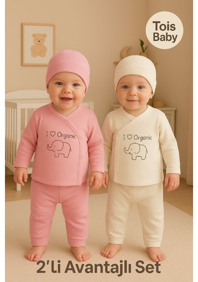 Tois Baby 2 Li Avantajlı Set Hediyelik Organik Hastahane Çıkışı Bebek Takımı 0-3 Ay Pembe + Ekru