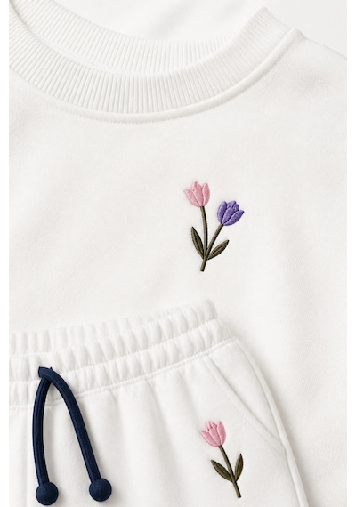Rony Pony Kids Kız Çocuk Krem Çiçek Nakışlı Pamuklu 2 İplik Sweatshirt Ve Lastik Paçalı Eşofman Takımı Beyaz Rony Pony Kids Kız Çocuk Krem Çiçek Nakışlı Pamuklu 2 İplik Sweatshirt Ve Lastik Paçalı Eşofman Takımı Beyaz