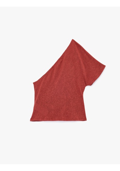 Koton Regular Fit Drape Detaylı Asimetrik Yaka Tek Omuz Bluz Kiremit 6sak10319ek Çok Renkli