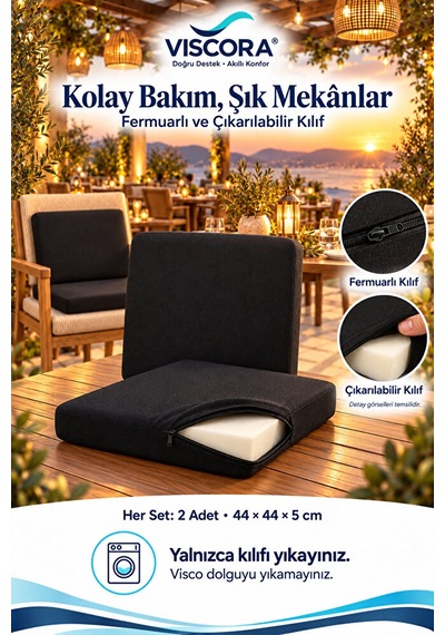 2 Li Kare Visco Sandalye Minderi Otel, Kafe, Restoran, Bahçe İçin Oturma Ve Sırt Desteği